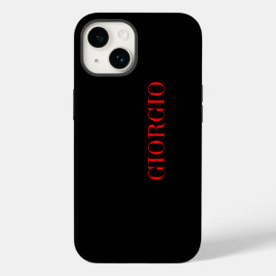 Coque Pour iPhone 14 Noir Rouge Votre Nom Minimaliste Personnel Moderne