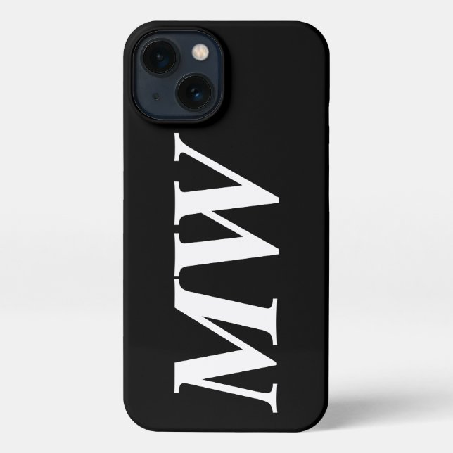 Coque iPhone Noir solide initiaux monogrammes en italique serif (Verso)