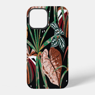 Coque iPhone 12 Noir tropical : Motif de forêt exotique foncé