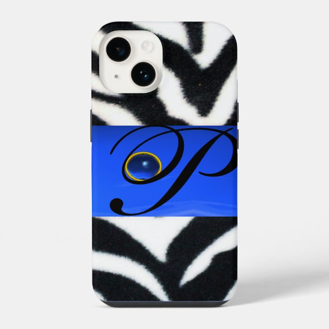 COQUE iPhone NOIR ZEBRA FUR SAPPHIRE BLEU GEM MONOGRAM, (Verso)