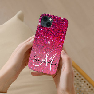 Etui iPhone 13 Nom aux Paillettes Rouges et Roses Modernes