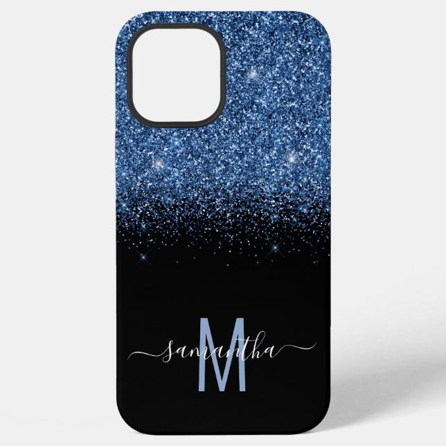 Coque iPhone Nom calligraphié Monogramme Paillettes Fondues Ble (Verso)