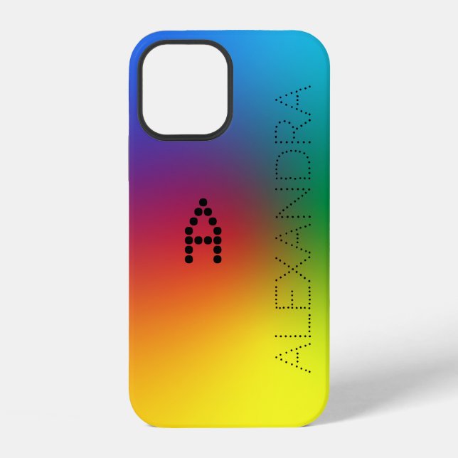 Coque iPhone Nom customisé & Monogramme Police tendance, Arc-en (Verso)