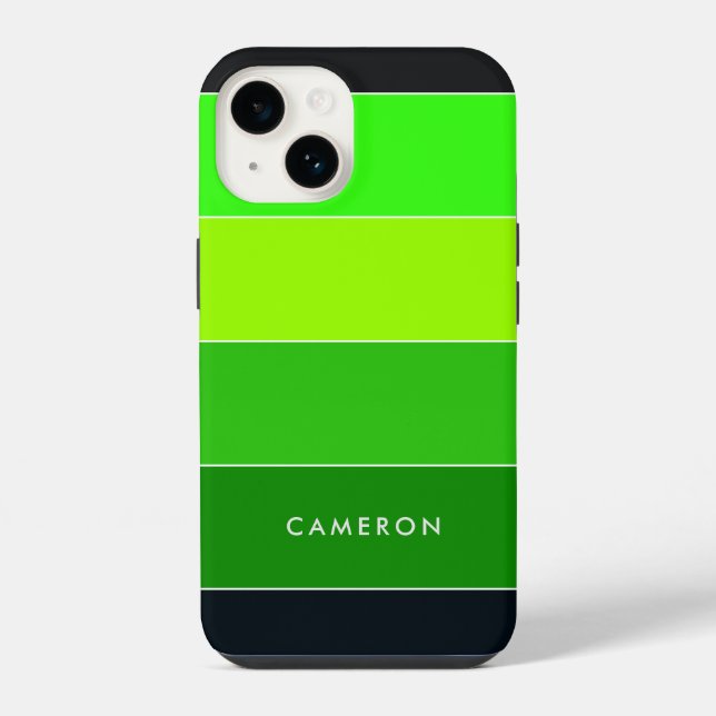 Coque iPhone Nom de bloc de couleur Rayures Vert Noir (Verso)