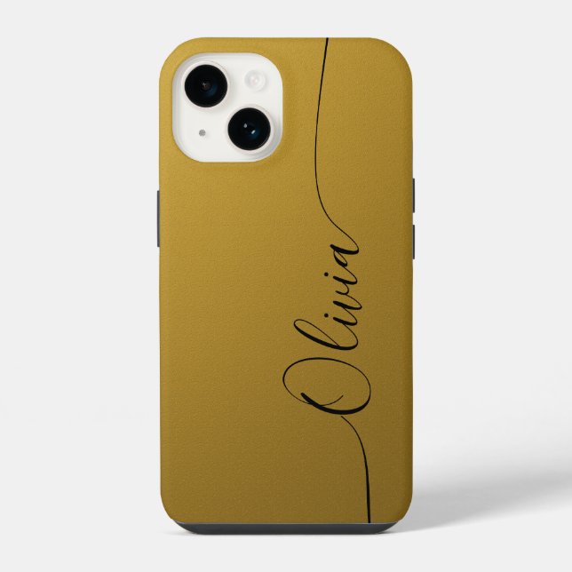 Coque iPhone Nom de calligraphie élégante avec reflets dorés (Verso)