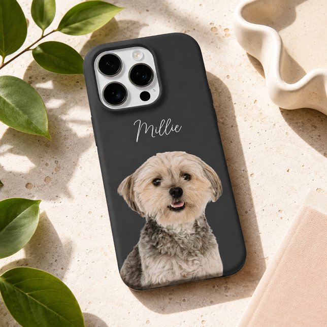 Coque iPhone Nom de chien moderne gris charbon et écriture (Créateur téléchargé)