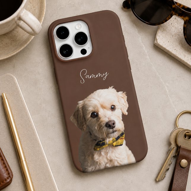 Coque iPhone Nom de chien moderne marron chocolat Photo et écri (Créateur téléchargé)