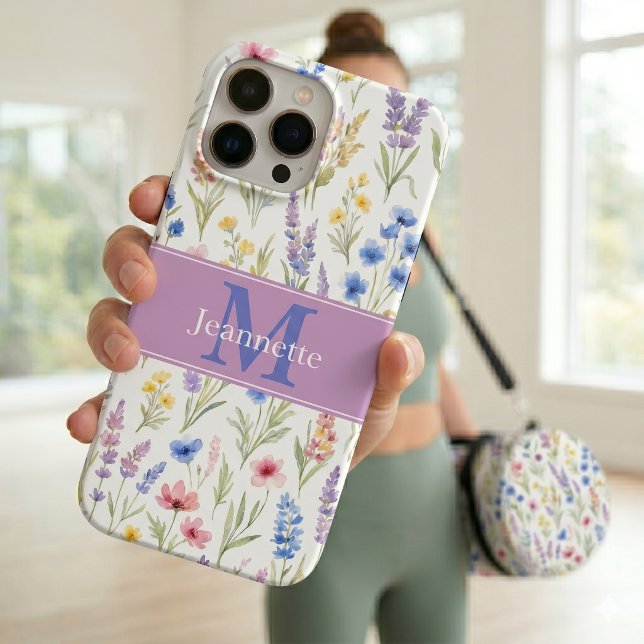 Coque iPhone Nom de Fleur Sauvage Bleu Lavande Pastel Saumon Ro (Créateur téléchargé)