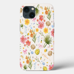 Etui iPhone 13 Nom de fleurs et de coquillages côtiers tropicaux