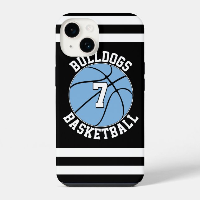 Coque iPhone Nom de l'équipe de basket-ball bleu clair et numér (Verso)