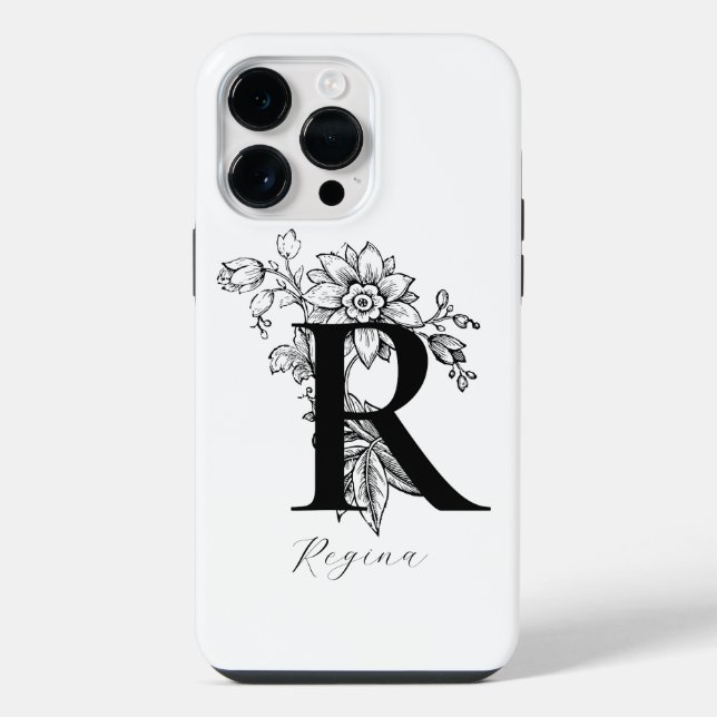 Coque iPhone Nom de monogramme de lettre R botanique   (Verso)