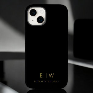 Coque Pour iPhone 14 Nom de monogramme minimaliste en or noir classique