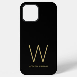 Coque iPhone 12 Pro Max Nom de monogramme minimaliste en or noir moderne