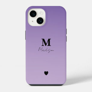 Coque Pour iPhone 14 Nom de monogramme minimaliste lilas