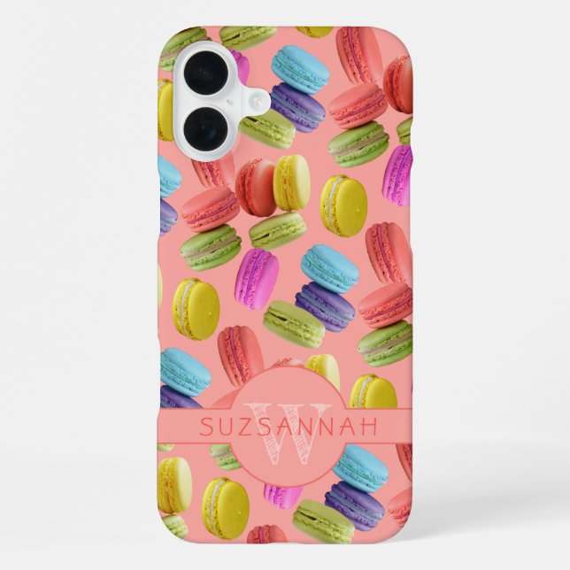 Coque iPhone Nom de monogramme Rainbow Macaron Motif de cookies (Verso)