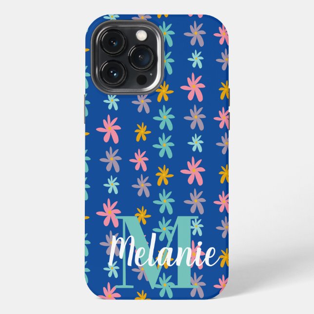 Coque iPhone Nom de motif fleur groovy bleu (Verso)