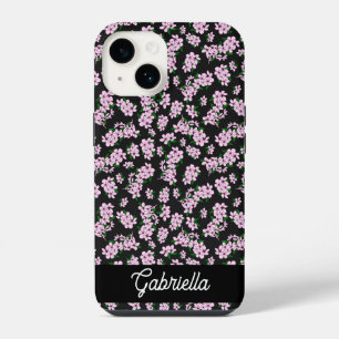Coque Pour iPhone 14 Nom de motif floral de fleur de cerisier rose