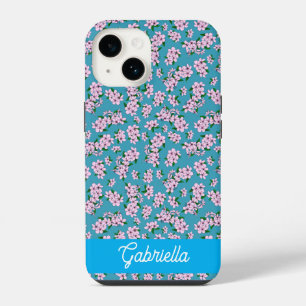 Coque Pour iPhone 14 Nom de motif floral de fleur de cerisier rose