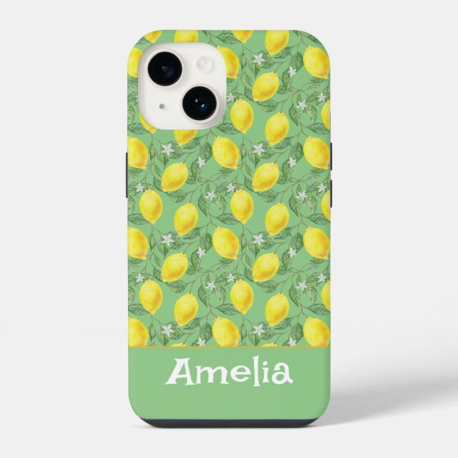 Coque iPhone Nom de motif jaune vert citron mignon (Verso)