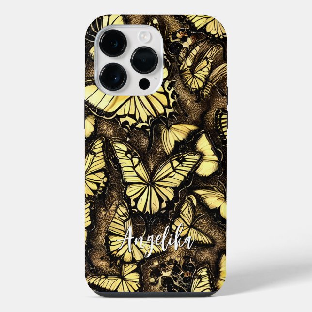Coque iPhone Nom de papillon Noir et Or (Verso)