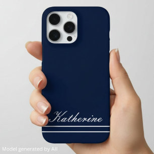 Coque iPhone 16 Pro Max Nom de script Bleu Nuit Minimaliste