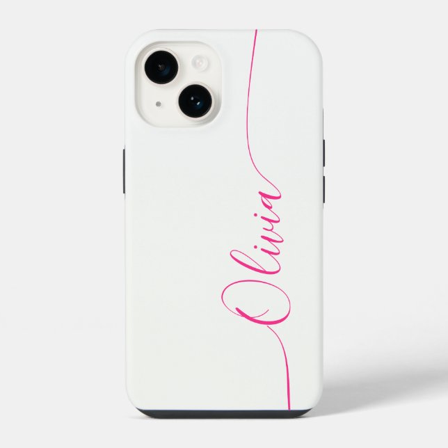 Coque iPhone Nom de script de calligraphie élégant rose blanc (Verso)