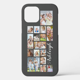 Coque iPhone 12 Nom de script de collage de 16 photos de couleur p