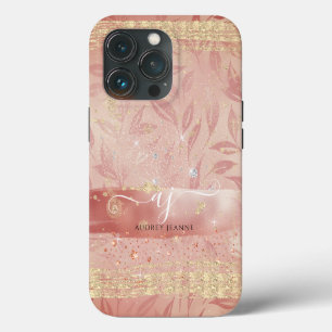 Etui iPhone 13 Pro Nom de script de feuillage de bijou scintillant ro