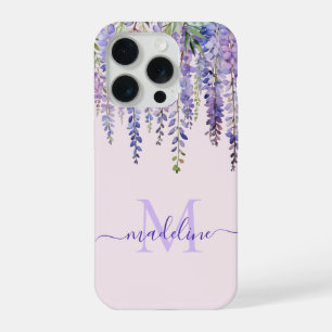 Coque iPhone 15 Pro Nom de script de monogramme de glycine lilas doux