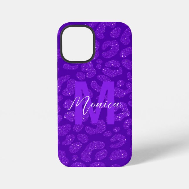 Coque iPhone Nom de script de monogramme scintillant violet fém (Verso)