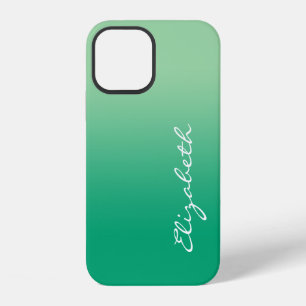 Coque iPhone 12 Nom de script manuscrit dégradé vert clair foncé
