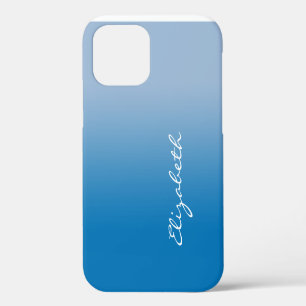 Coque iPhone 12 Nom de script manuscrit sur le dégradé bleu
