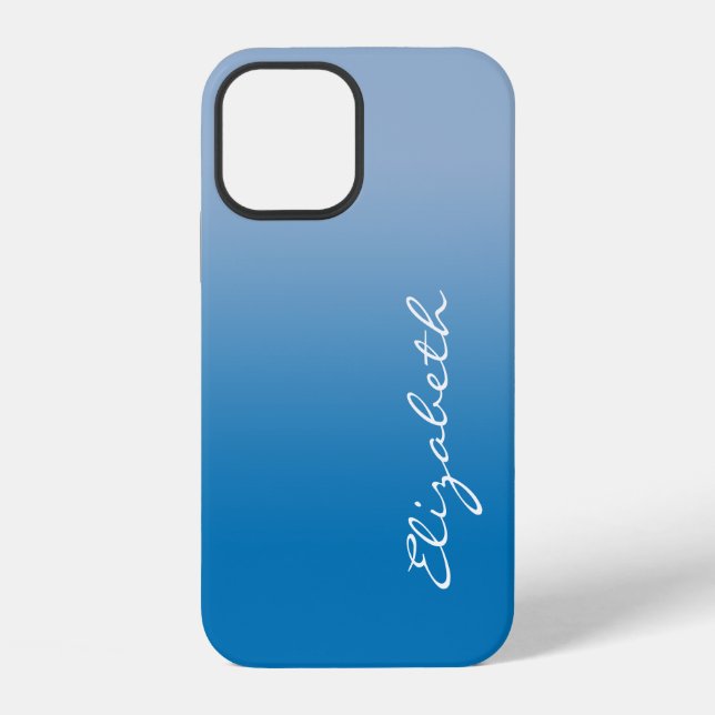Coque iPhone Nom de script manuscrit sur un dégradé bleu (Verso)
