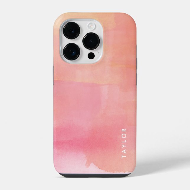Coque iPhone Nom Dégradé Aquarelle Rose (Verso)