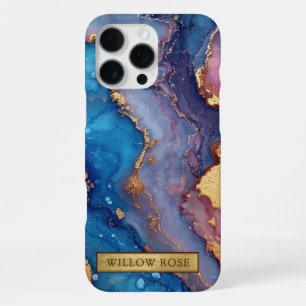 Coque iPhone 16 Pro Max Nom doré Abstrait Moderne Bleu Violet Rose Chic