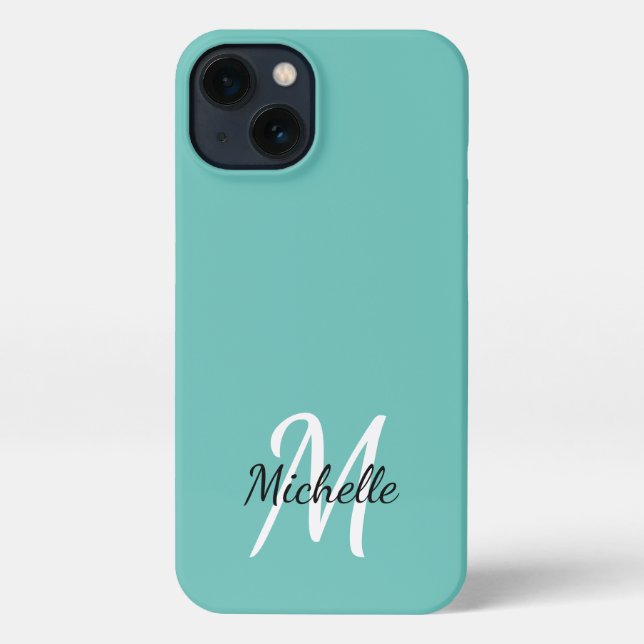 Coque iPhone Nom du monogramme bleu de la fille + initial (Verso)