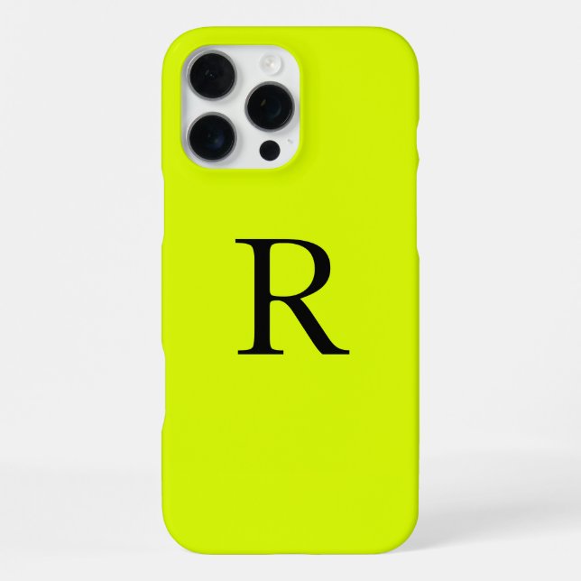 Coque iPhone Nom du monogramme Chartreuse jaune néon (Verso)