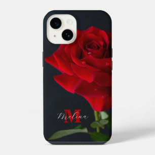 Coque Pour iPhone 14 Nom du monogramme classique de Rose rouge