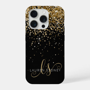 Coque iPhone 15 Pro Nom du monogramme de la Parties scintillant d'or