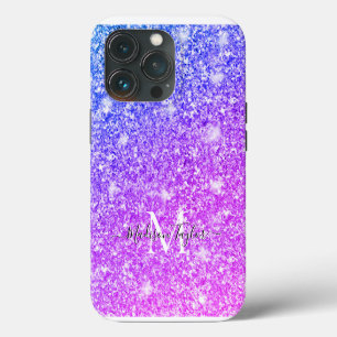 Etui iPhone 13 Pro Nom du monogramme de la Parties scintillant rose e