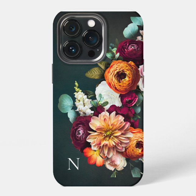 Coque iPhone Nom du monogramme Élégant Floral Botanical Rustic (Dos)
