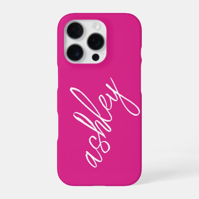 Coque iPhone Nom du monogramme Hot rose Modern (Verso)