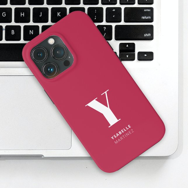 Coque iPhone Nom du monogramme magenta tendance (Créateur téléchargé)