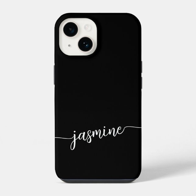 Coque iPhone Nom du monogramme noir de la fille Script de signa (Verso)