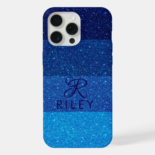 Coque iPhone Nom du monogramme parties scintillant bleue (Verso)