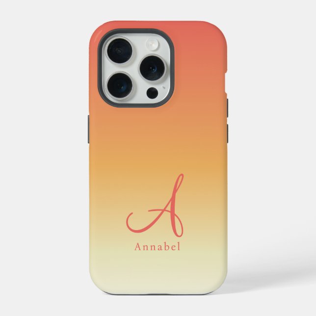 Coque iPhone Nom du monogramme personnalisé Orange Gradient (Verso)
