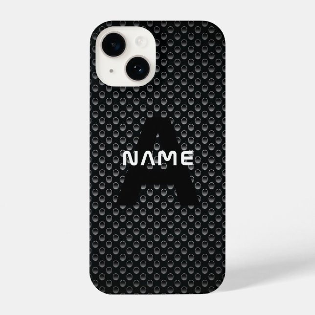 Coque iPhone Nom du monogramme personnalisé Texture noire et bl (Verso)