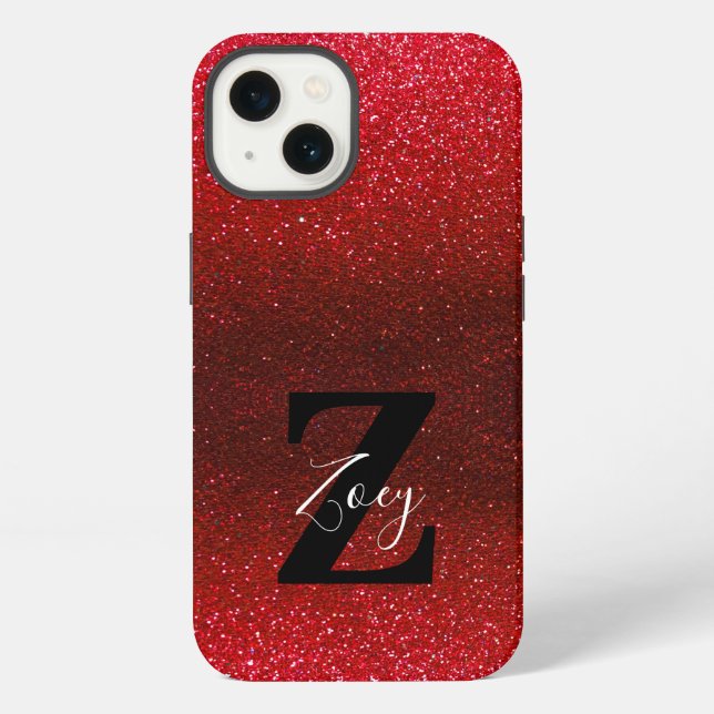 Coque iPhone Nom du monogramme Ruby Red Ombre Parties scintilla (Verso)