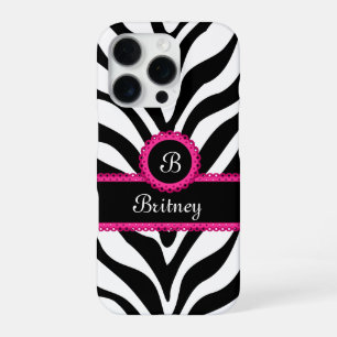 Coque iPhone 16 Pro Nom du monogramme Zebra