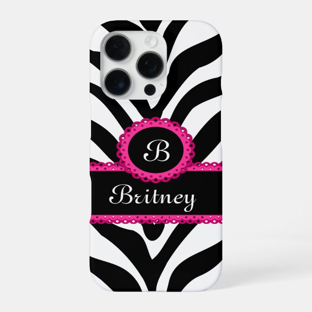Coque iPhone Nom du monogramme Zebra (Verso)